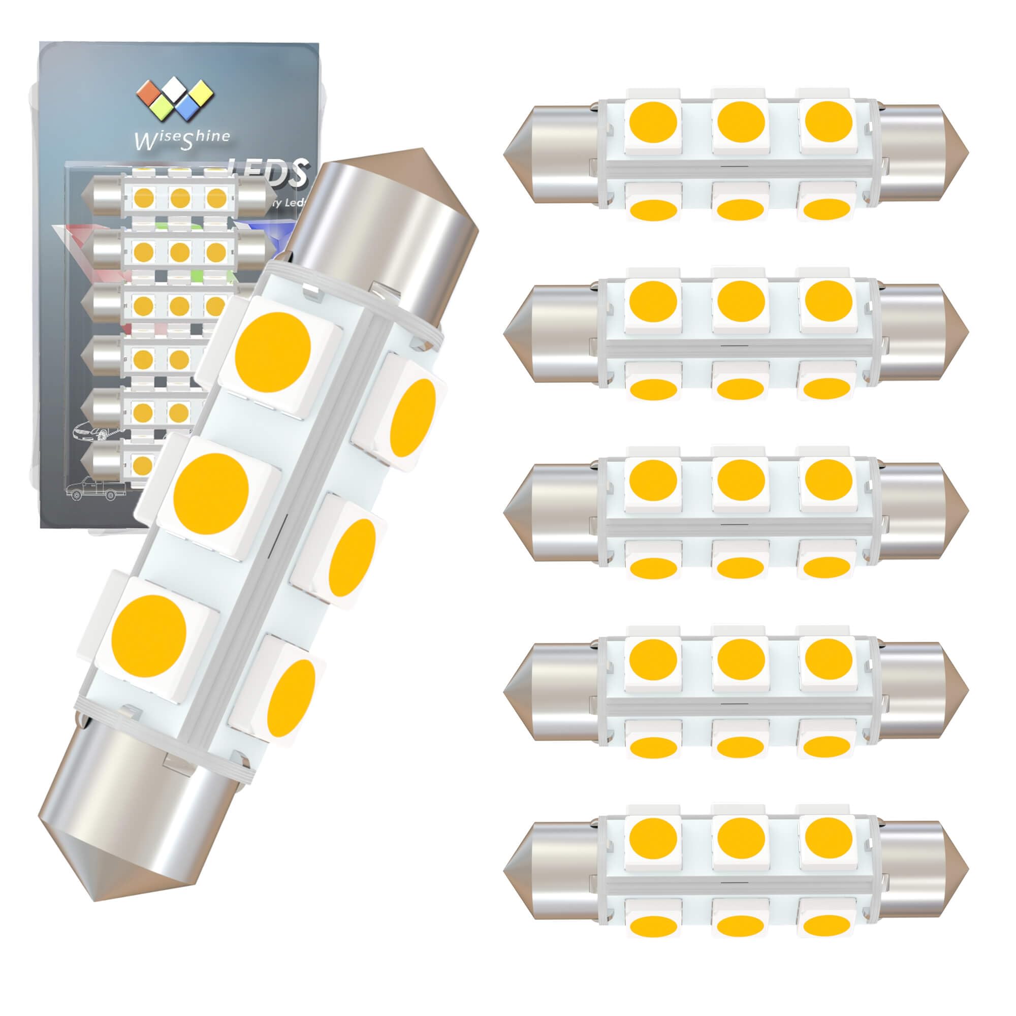 Wiseshine 42mm DC 24V Warm White Festoon LED Bulb,578 569 LED Bulbs 211-2 Navigation Bulb for Truck Interior Dome Reading Map Cargo Lights Non Polarity(Pack 6)