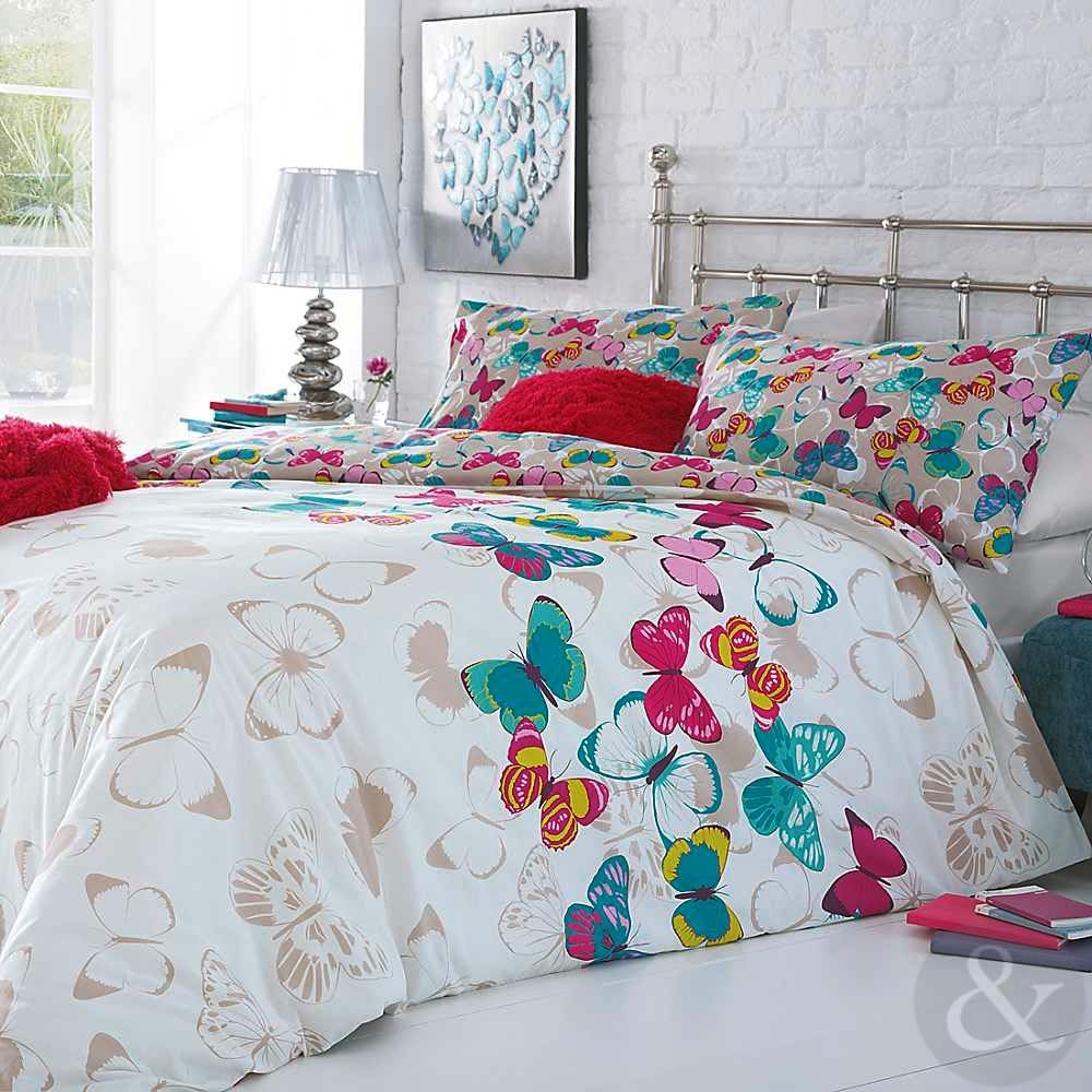Just Contempo Multi Coloured Butterfly Duvet CoverCotton Rich Cream