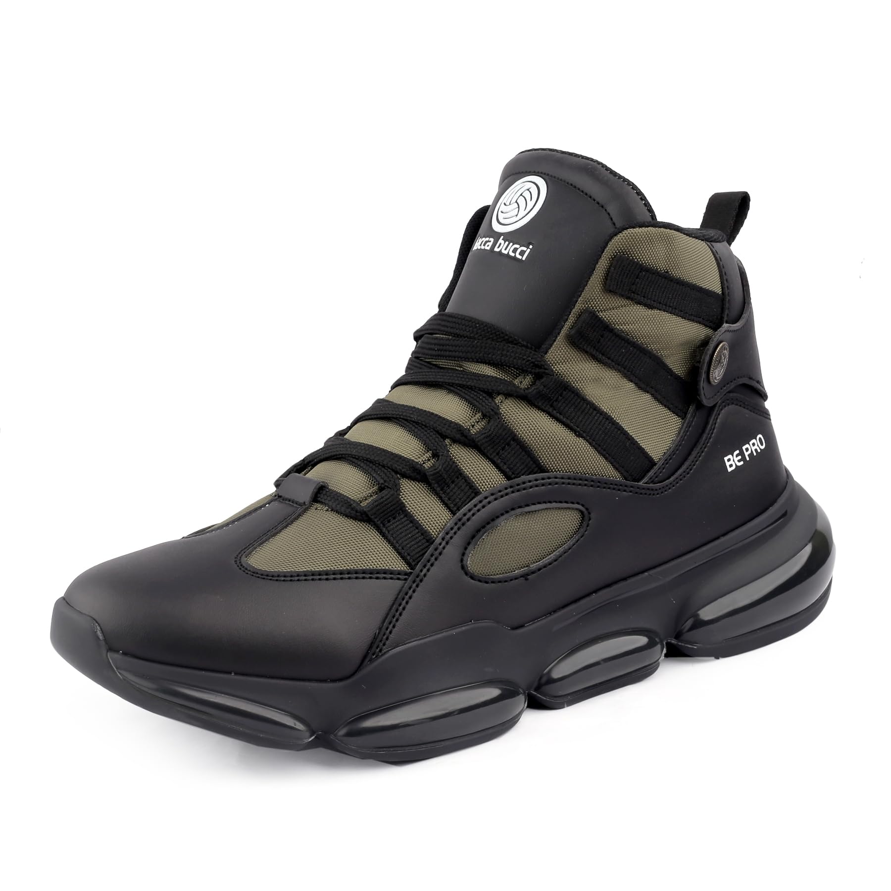 Bacca Bucci Dominator Mid-Top Street Fashion Chunky Sneakers for Men with 360 Degree Cushioning & Hyper Airsole Conduit -Black & Olive (B0CGMQKLCP) Amazon Price History, Amazon Price Tracker