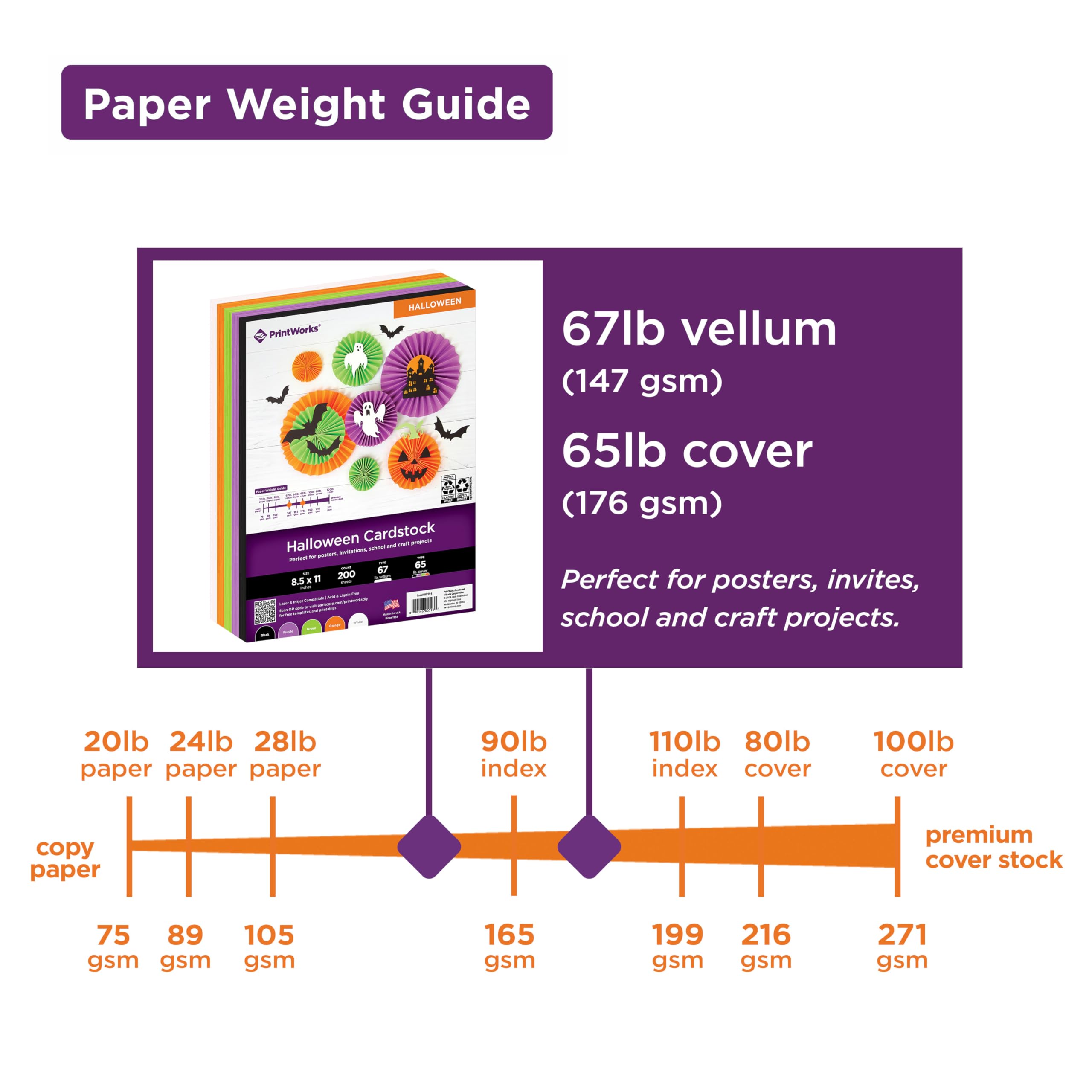 Printworks 00596 Lot de 200 feuilles de papier cartonné Halloween 6 couleurs assorties 21,6 x 27,9 cm