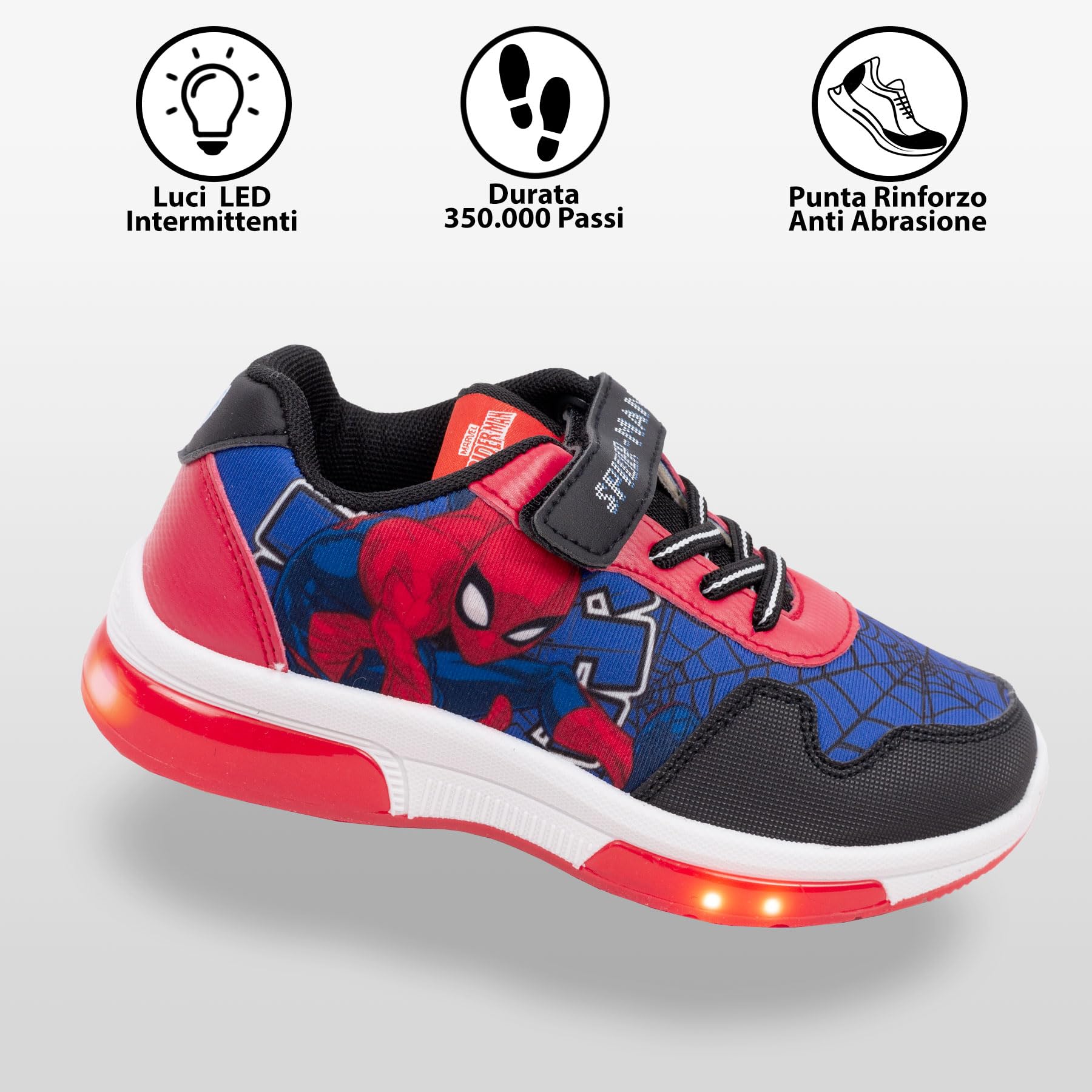 Marvel Spiderman - Bambino - Scarpe Sneakers Scarpe da Ginnastica con Luci LED - Prodotto Originale con Licenza Ufficiale [6765 Blu/Nero LED - 30]