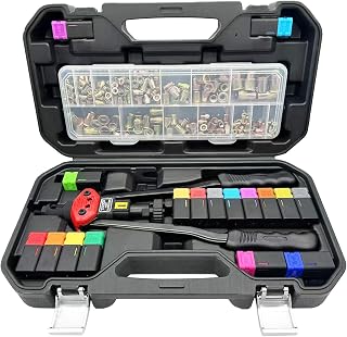 40.6cm(16인치) 리벳 너트 공구 키트, 미터법 및 SAE 맨드릴 17개, 다양한 리벳 너트 256개, 견고한 휴대용 케이스 포함