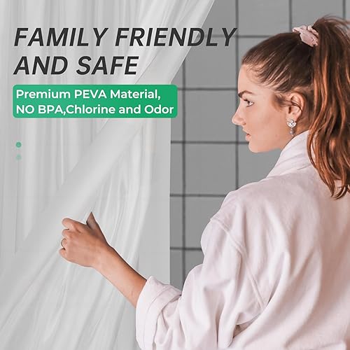 Miniatura 3 de AmazerBath - Cortina de ducha de plástico, 70 x 72 pulgadas, cortina de ducha esmerilada de plástico, impermeable, pesada, gruesa, con 3 piedras