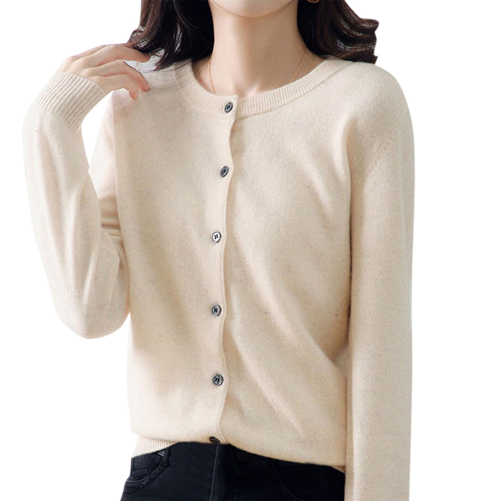 Bolero Chaqueta de punto ligera para mujer, manga larga, cuello redondo, tiempo de entretiempo, chaqueta ligera, clásica, cuello redondo, chaqueta de punto fina con botones, jersey suelto de punto