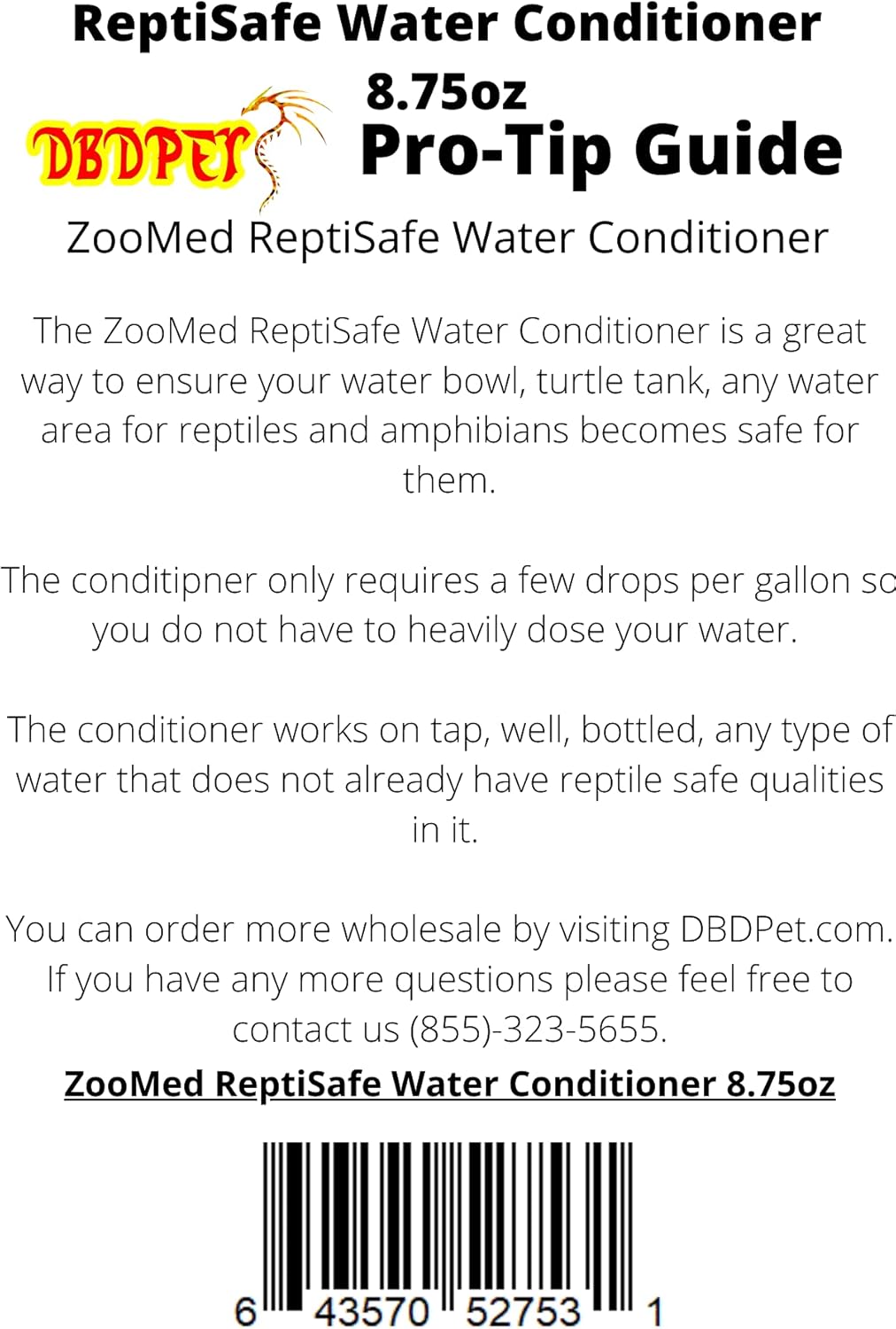 ReptiSafe Water Conditioner for Reptiles 8.75oz – Includes Attached DBDPet Pro-Tip Guide