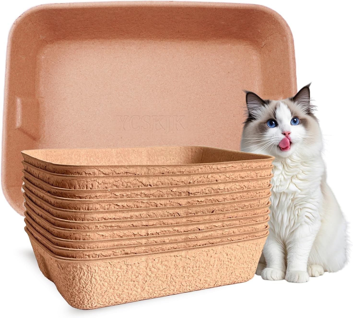 Disposable Cat Litter Box, Sturdy and Durable, Extra Thick, Large Size - 16.2"x12.6"x3.9", Leak Resistant and Sustainable, Disposable Litter Boxes for Cats (Brown, 10-Pack)