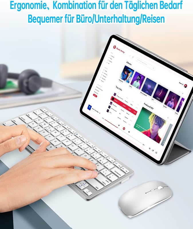 LEAPEST Wireless Bluetooth Billentyűzet és Egér Szett Tablet iPad Laptop Telefonhoz - silver