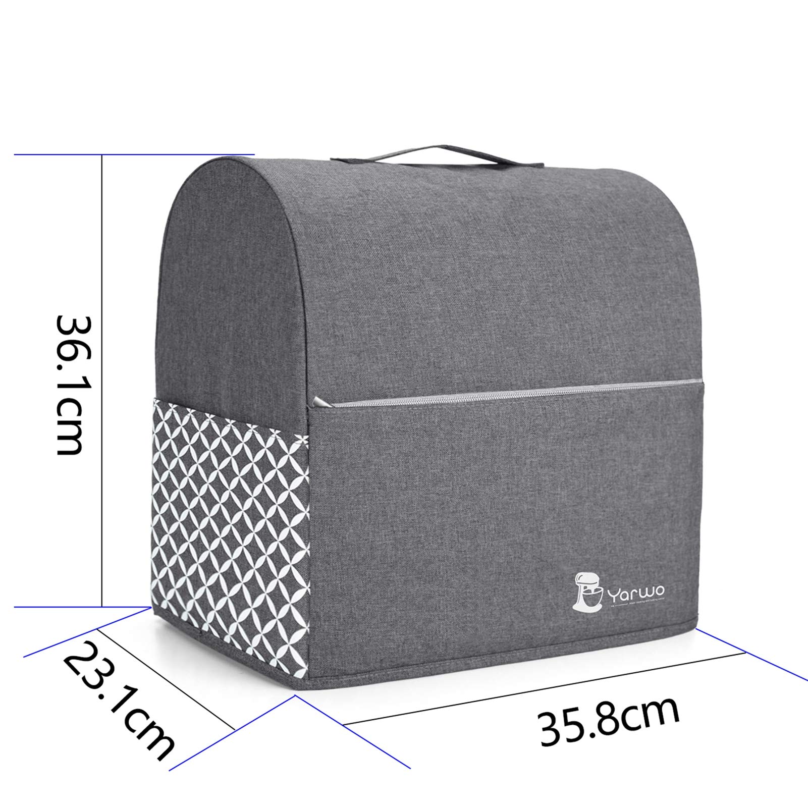 Yarwo Copertura Antipolvere per Robot da Cucina, Copertina di Protezione per Impastatrice Planetaria, per la 4,3 Litri e 4,8 Litri KitchenAid Robot da Cucina(Piccolo, Grigio con Motivo Ovale)