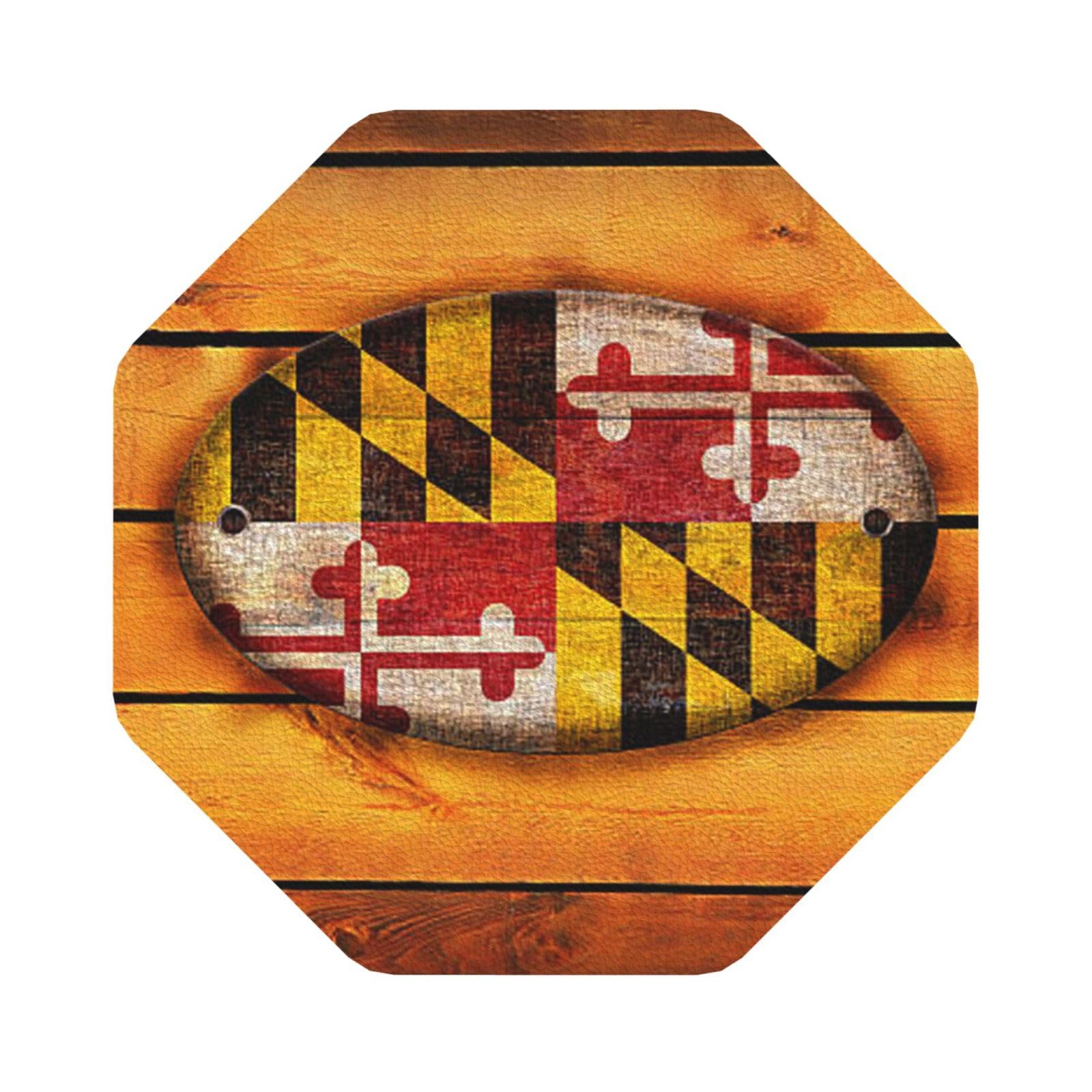 maryland flag PU Leather Coasters Set of 6 Octagon Drink Coasters
