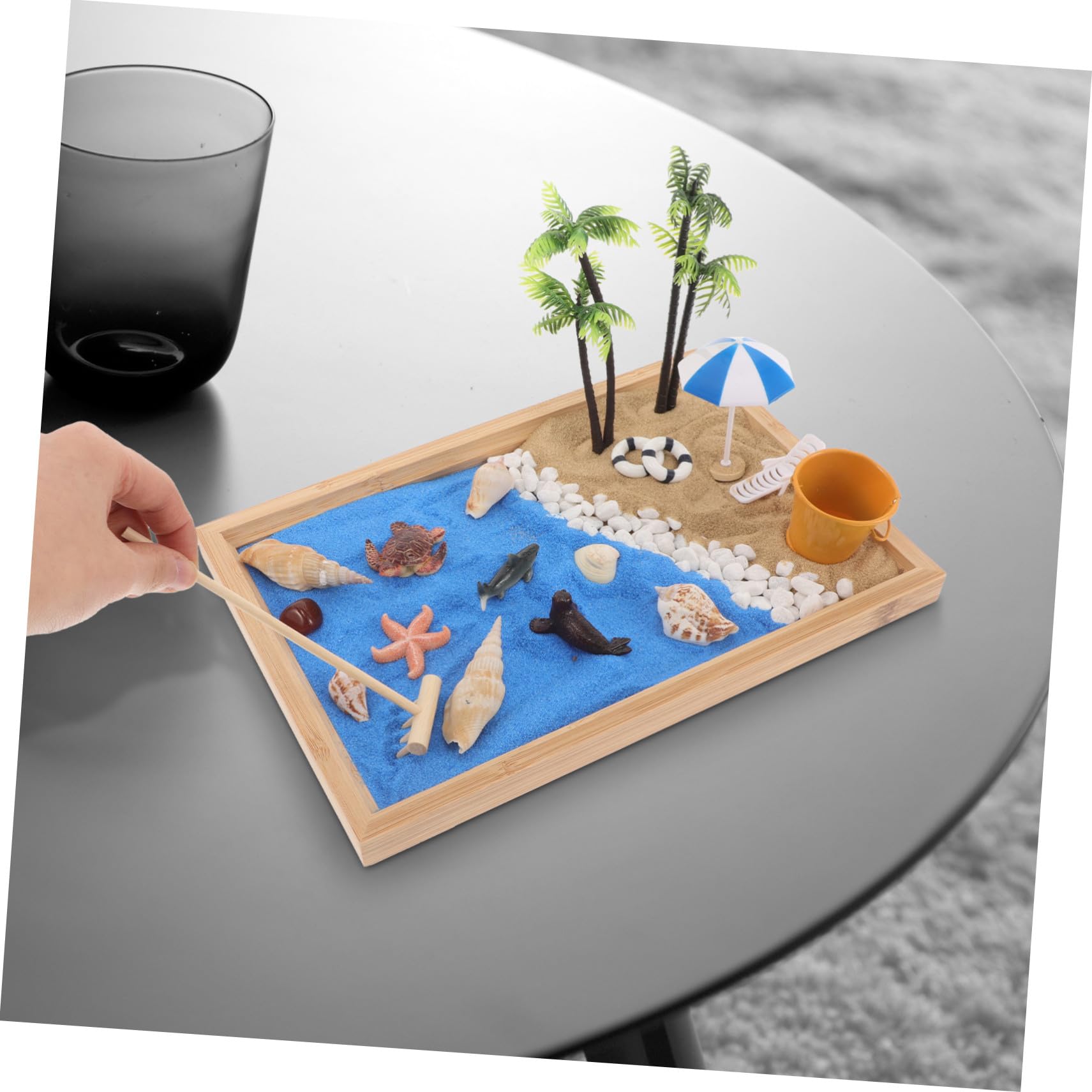 Mini Jardín Zen Japonés de Resina y Arena para Decoración de Mesa y Escritorio, Estilo Simple y Creativo Temática de Playa para Hogar y Oficina
