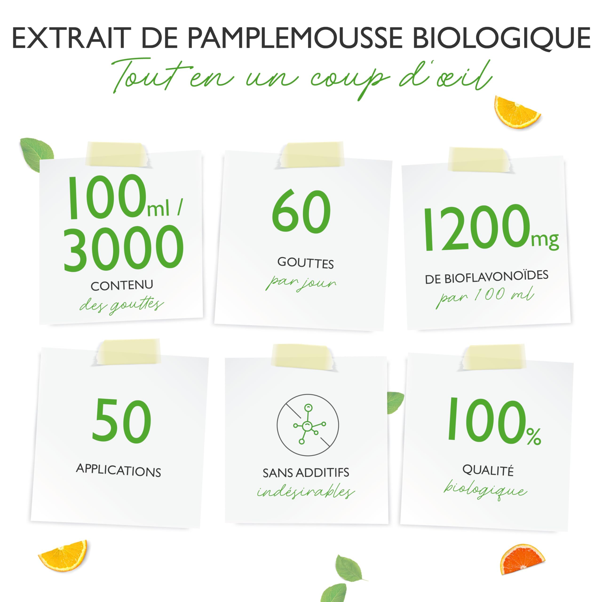 Extrait de pamplemousse bio - Hautement dosé avec 1200mg de bioflavonoïdes / 100ml - Premium : Extrait de pépins et d'écorce de pamplemousse - Certifié biologique - Testé en laboratoire