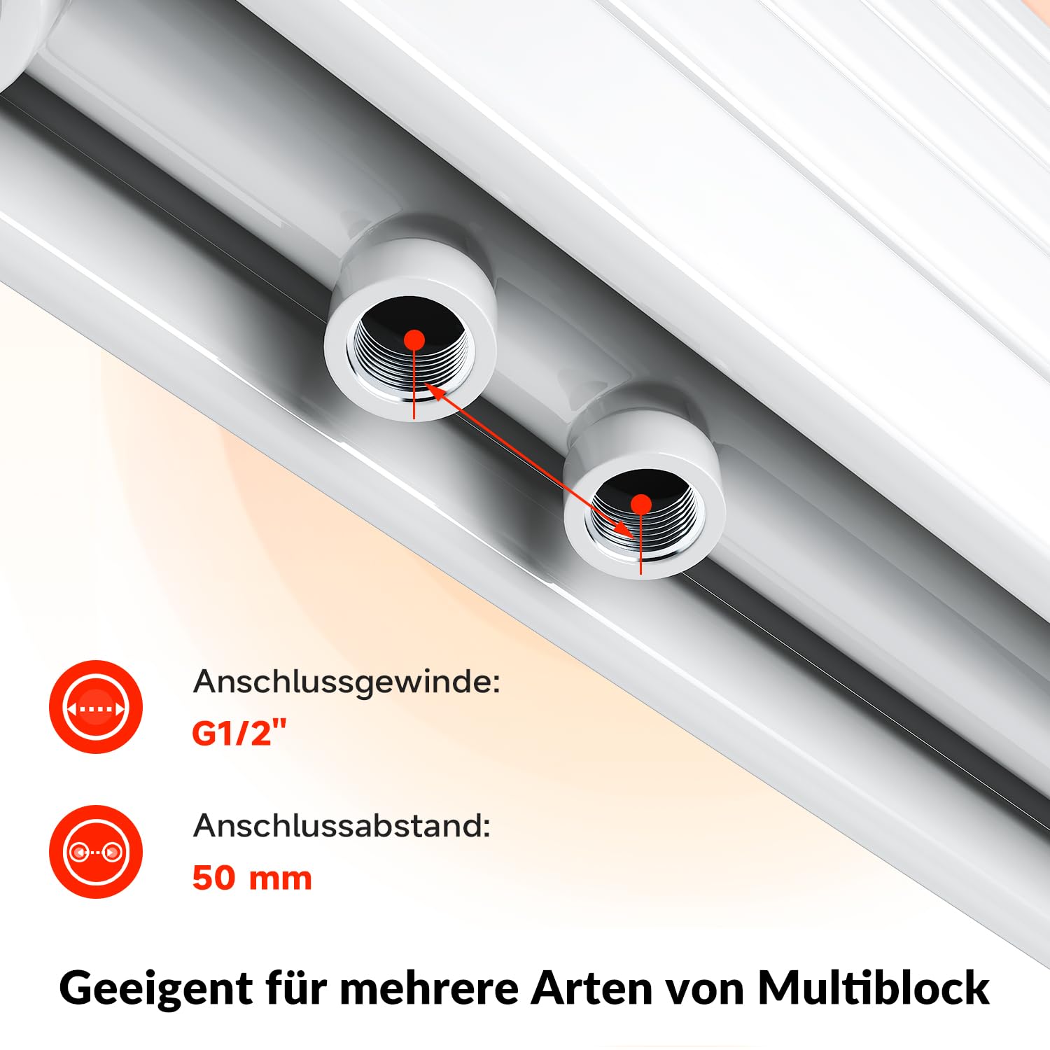 SONNI Design Heizkörper 1200x465mm Weiß 950 Watt, Doppellagig Heikörper flach horizontal Flachheikörper für Bad Seitenanschluss Badheizkörper