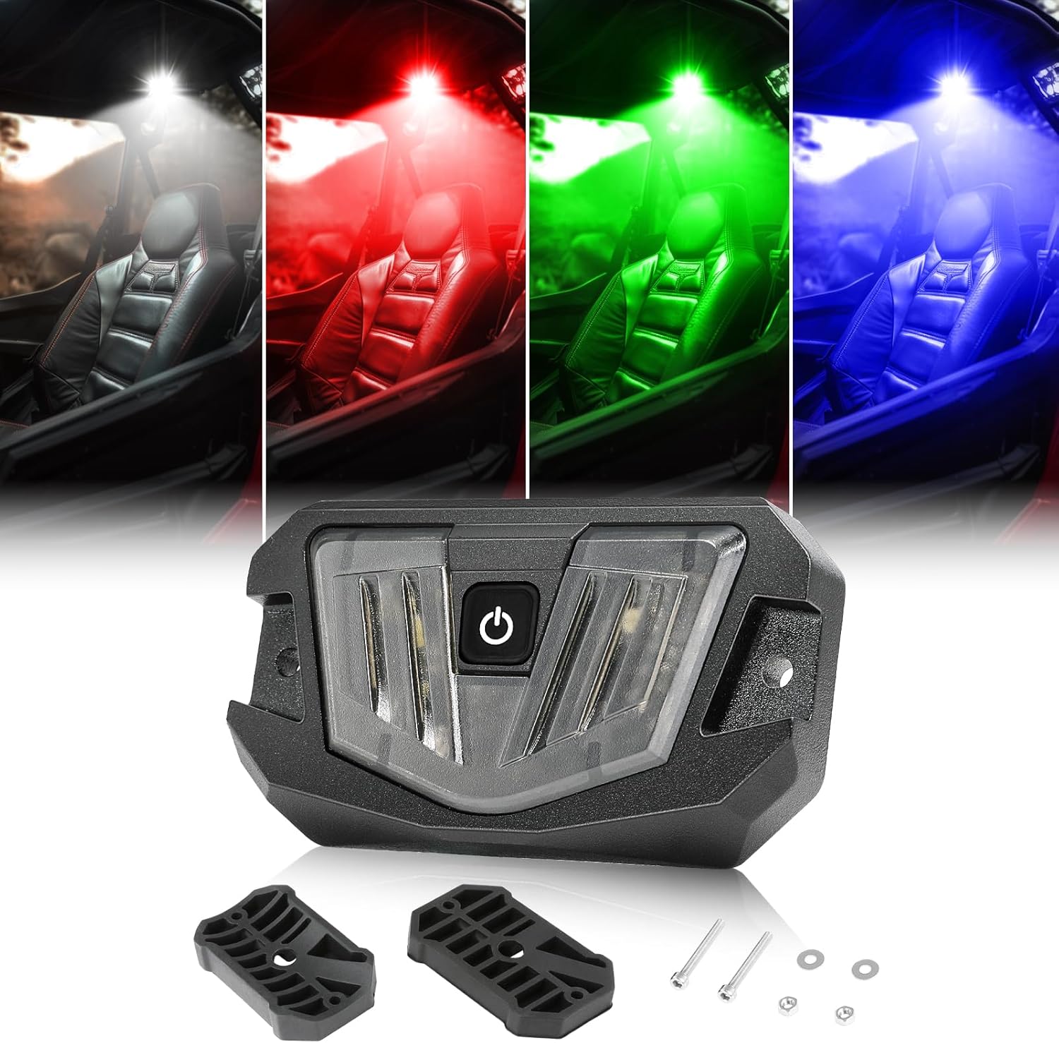 OFFROADTOWN RGBW Strobe UTV Dome Light Universal Roll Bar Mount RGB Interior Dome Light Roll Cage Lights Map Lighting Trunk Lighting for UTV ATV RZR SXS Truck Honda - White/Red/Green/Blue