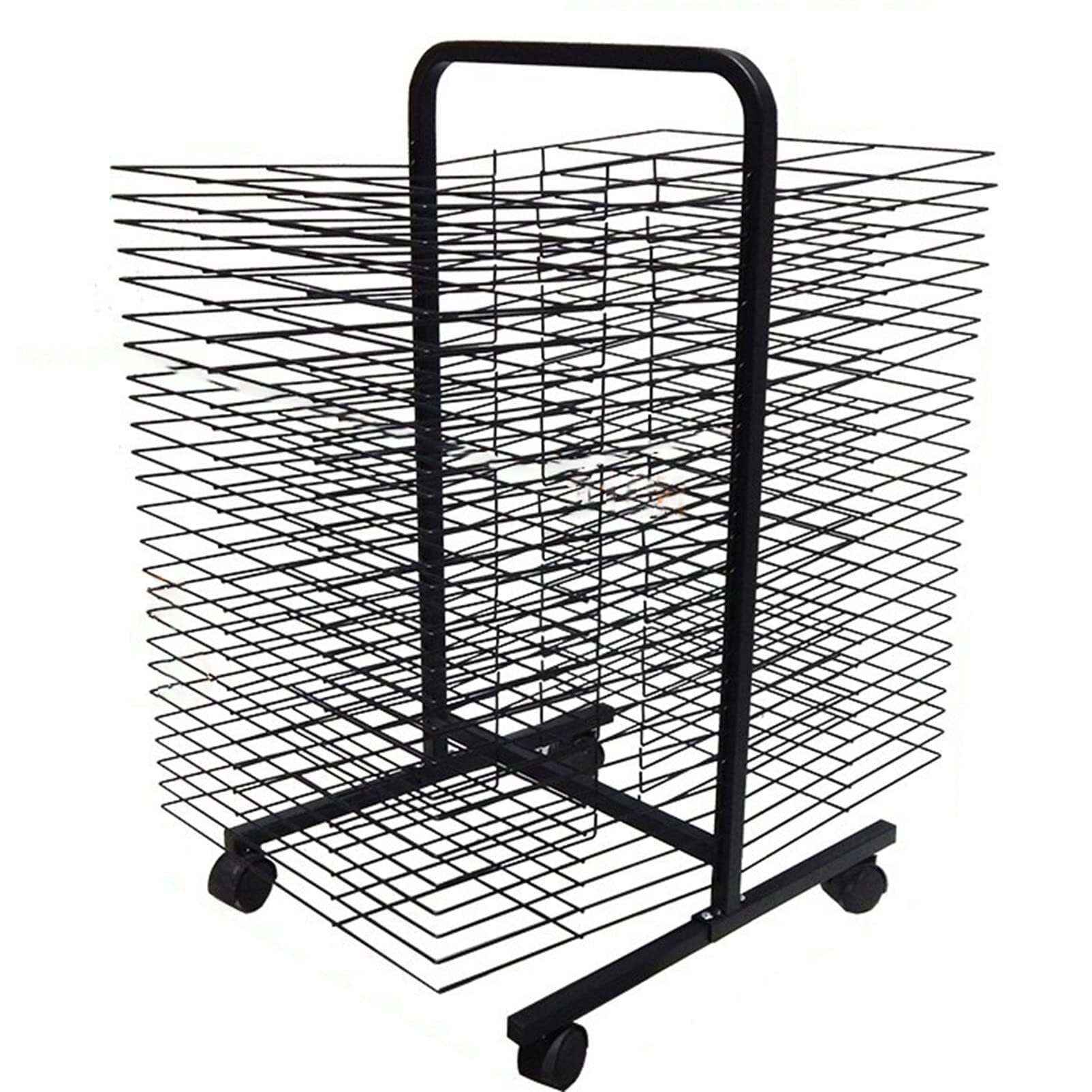 PPXCZZ Mobile Art Drying Rack with 50 Flexible Stackable Shelves, Powder-Coated Metal Cart with Lockable Wheels for Classroom