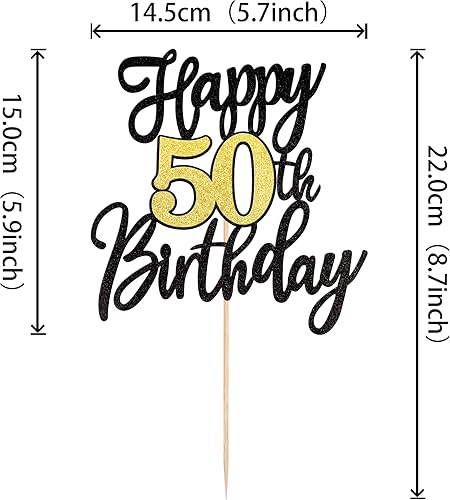 Miniatura 2 de 1 pieza de decoración de pastel de feliz cumpleaños 50 años negro dorado con purpurina para 50 años de cumpleaños, 50 años, decoración de pasteles
