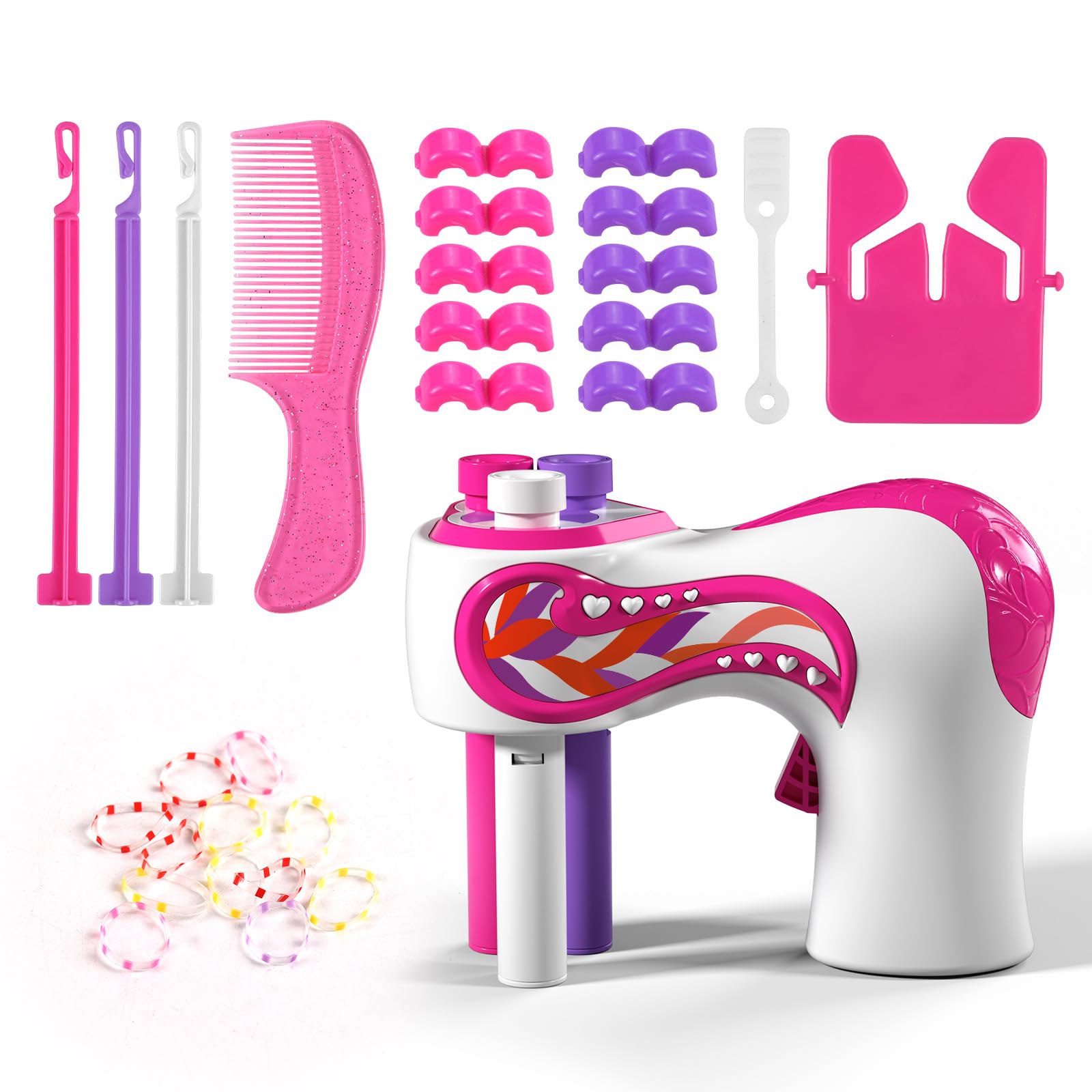 Machine à tresser les cheveux électrique pour fille - Tresseur automatique de cheveux - Machine à tresser les cheveux - Machine à tresser automatique - Pour femme - Outils de coiffure - Rose et blanc