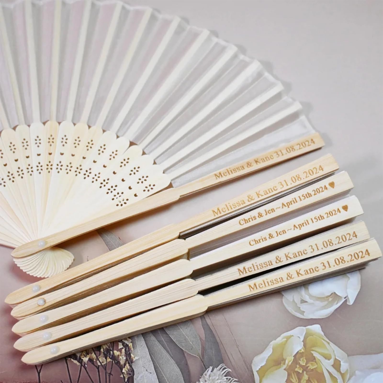 ter Personalisierte Fächer, Fächer für Hochzeitsgäste, Abanicos de Mano personalizados, individuelle Handfächer, Fächer für rustikale Hochzeitsgäste (60 Stück)