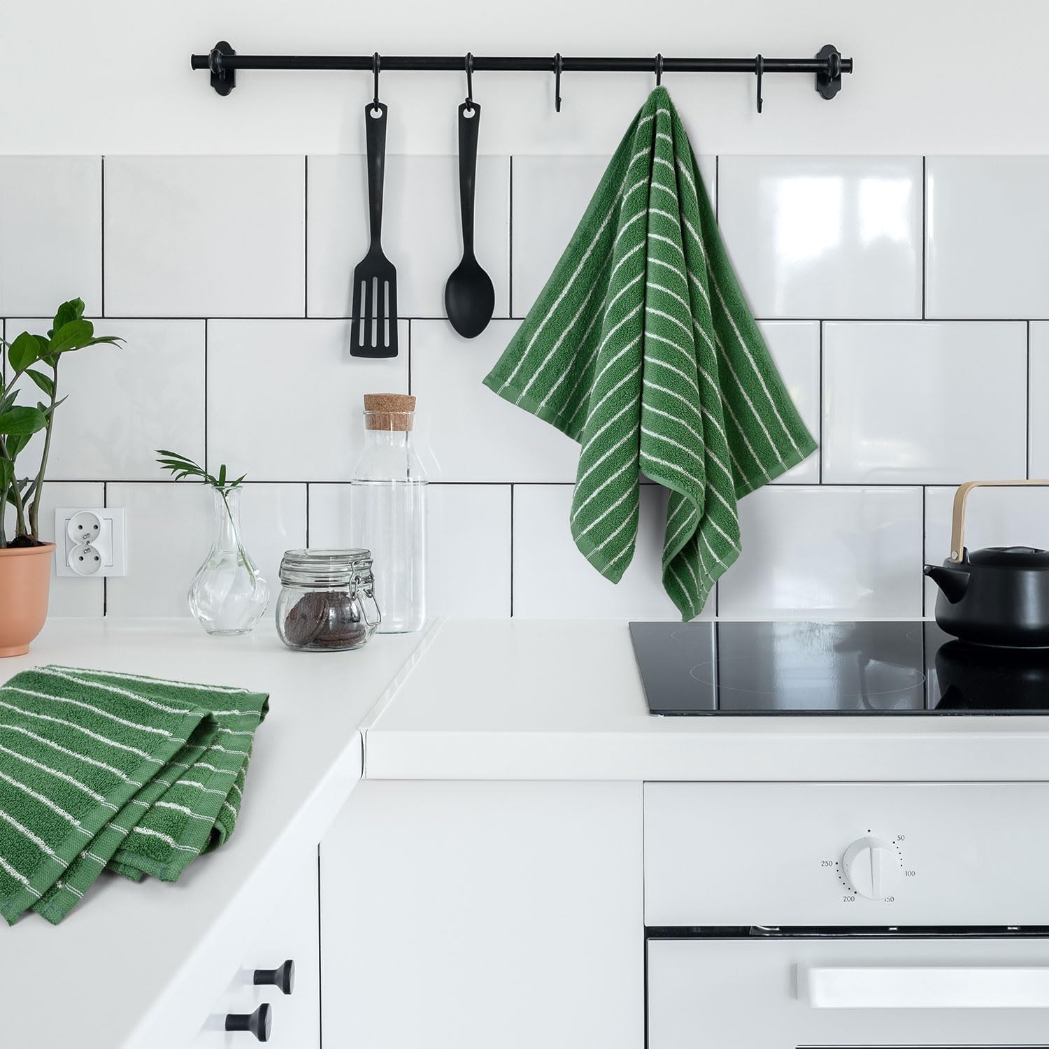 Jacquotha Hand Towels for Bathroom Green Striped - 2-Piece Premium Quick Drying Towels for Kitchen Spa Workout, Stylish Compact for Hand Face Hair, 14” x 29” - Image 2