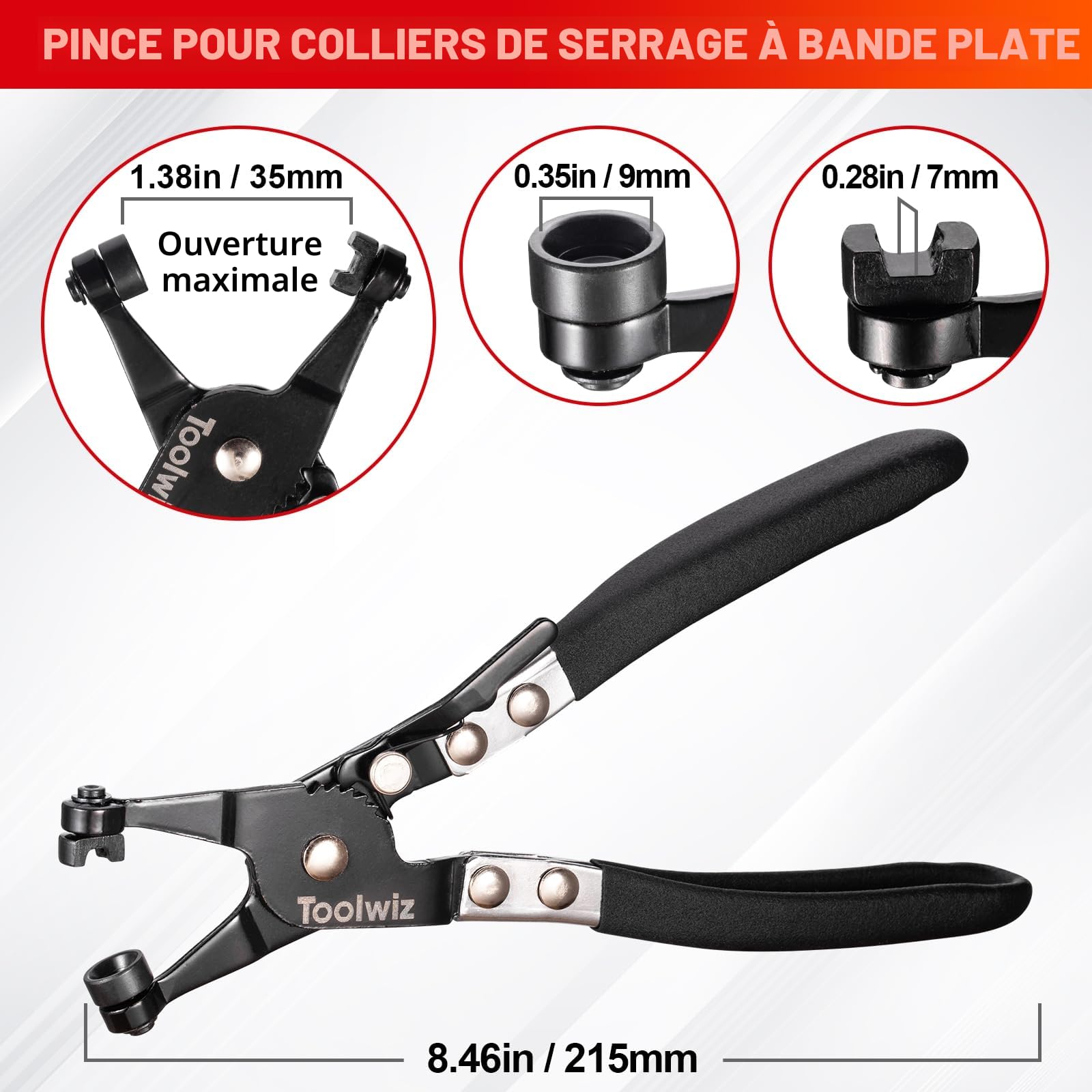 Toolwiz 4 Lot Pince Collier Durite, Pinces à Collier de Serrage de à Ressort, Comprend à Longue Portée de 68,6cm, un Bande Plate, un Coudée Outils Mecanique Automobile