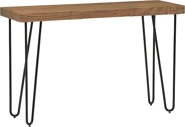 Amazon Brand - Rivet Hairpin Console Table with 1-Drawer, 40 x 120 x 75cm, Walnut Veneer/Black Metal Legs