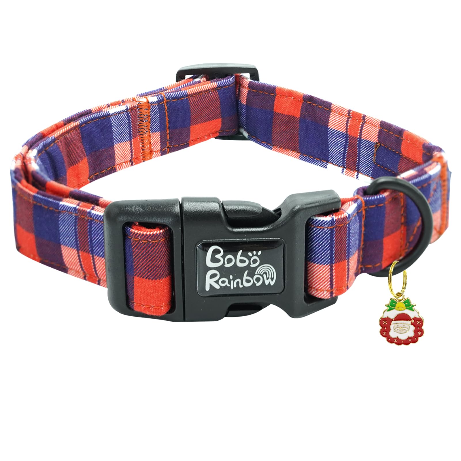 Bobo Rainbow Dog Collars, Christmas Pet Collar Holiday Dog Collar Red and Blue Plaid Print Pet Collar Durable Collar Cute Dog Collar Soft Dog Collars