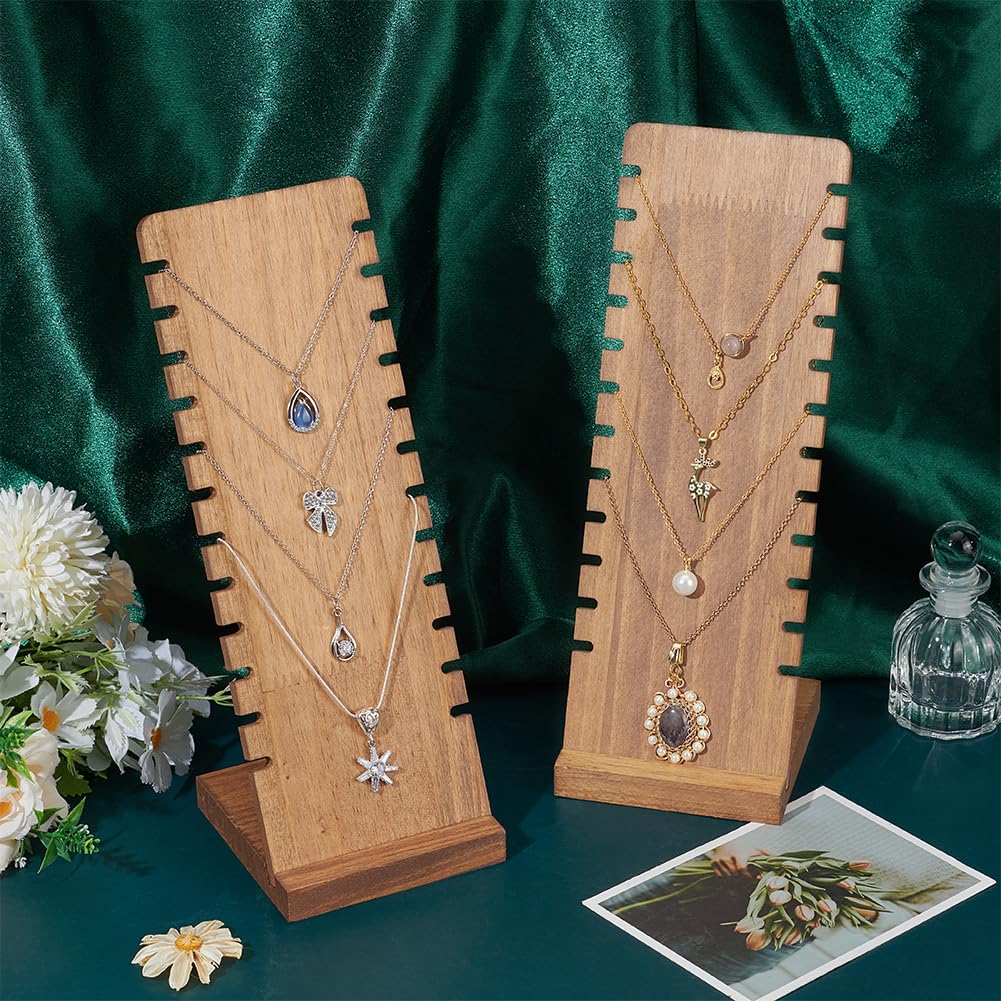 PH PandaHall 2 juegos de 12 ranuras para collares, soporte de madera para collares, exhibidores de collares, soportes de joyería, tableros de exhibición de mesa para vendedores, venta al por menor