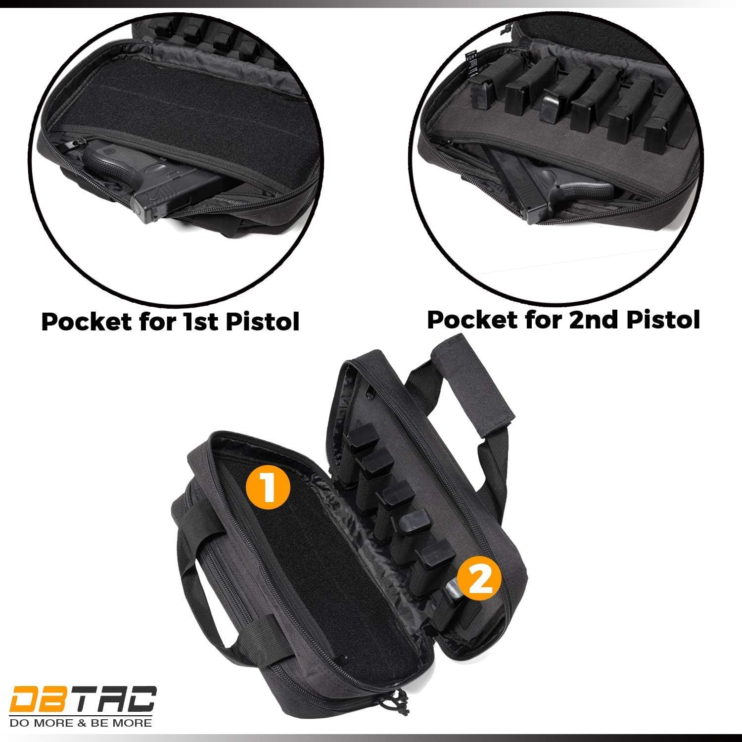 DBTAC Pistol Handbag XS for 1~2 Pistol (Black) + Range Bag Medium for 2~4 Pistol (Black), Lockable Zipper, Durable Material, Compact Design
