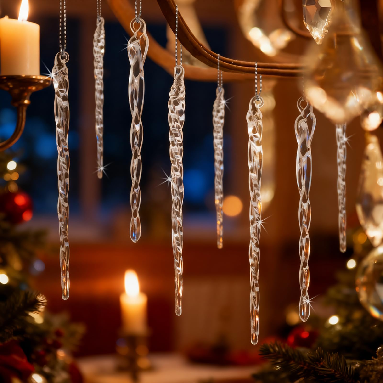 100 Stück Eiszapfen Ornamente für Weihnachtsbaumschmuck, Glas-Eiszapfen Baumschmuck, dekorative Kristall-hängende Weihnachtsdekorationen für Weihnachten, Frozen Winter Wonderland Hochzeit Party Dekor