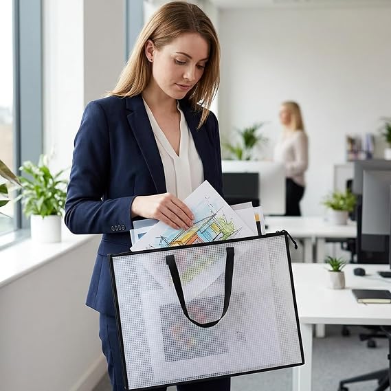 Transparent A1 Portfolio Case with Handle, Large Art Folder for Artwork, Posters & Documents, Clear A1 Art Folder Storage Bag, Portable Portfolio for Artists and Students