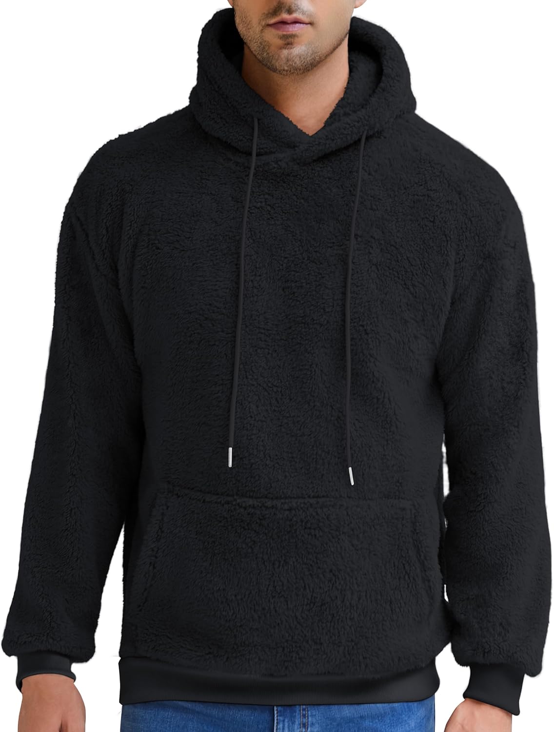 Aimeilgot Mens Hoodie Sherpa Fuzzy Soft Casual Sweatshirts Long Sleeve Classic Pullover Drawstring Hooded Outwear with Pocket