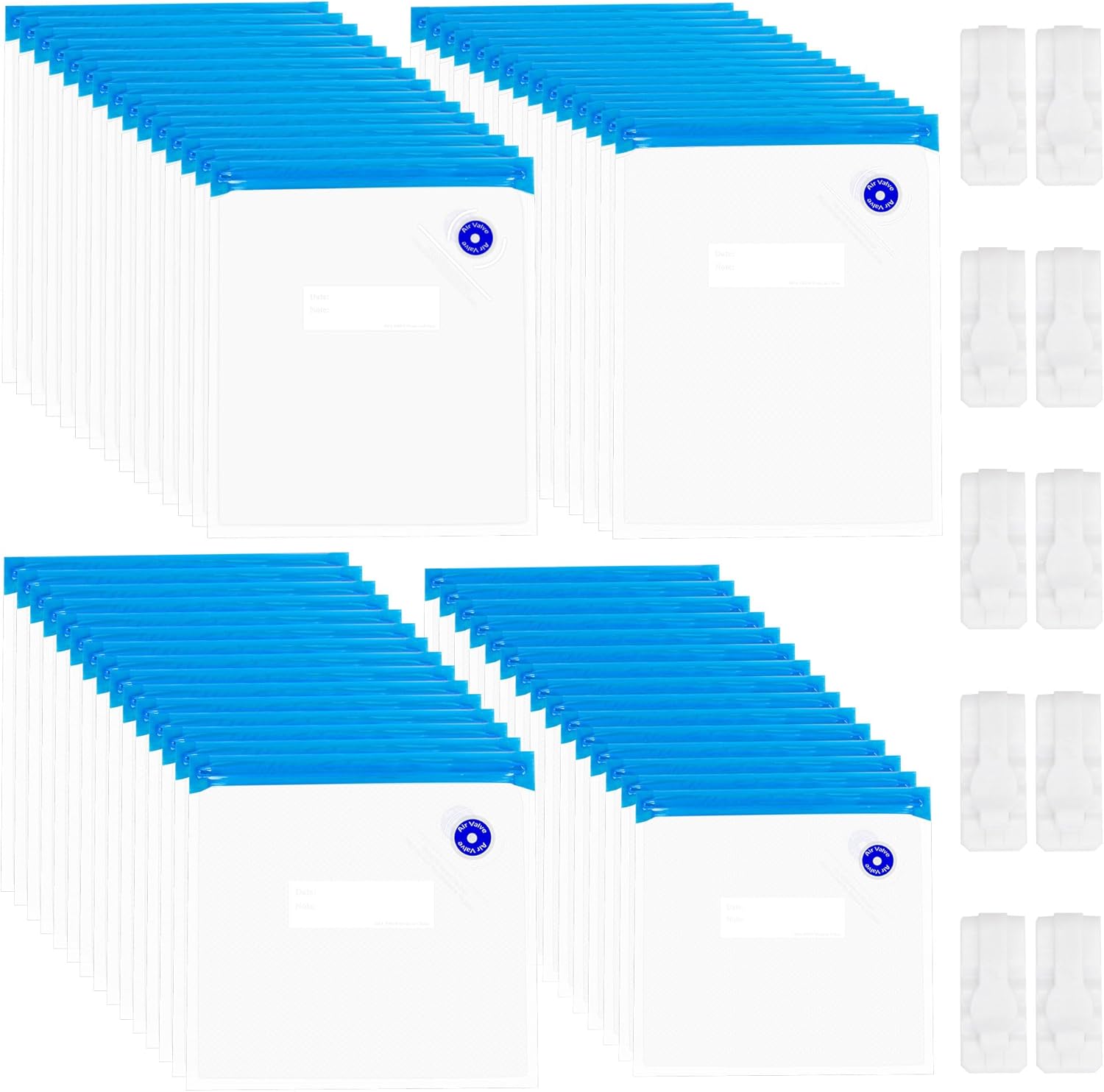 60 Pcs Reusable Sous Vide Bags Vacuum Sealer with 10 Seal Clips,Multi-purpose Vacuum Food Storage Bag in 4 Size, ideal for Microwaveable, Food Storage, Cooking