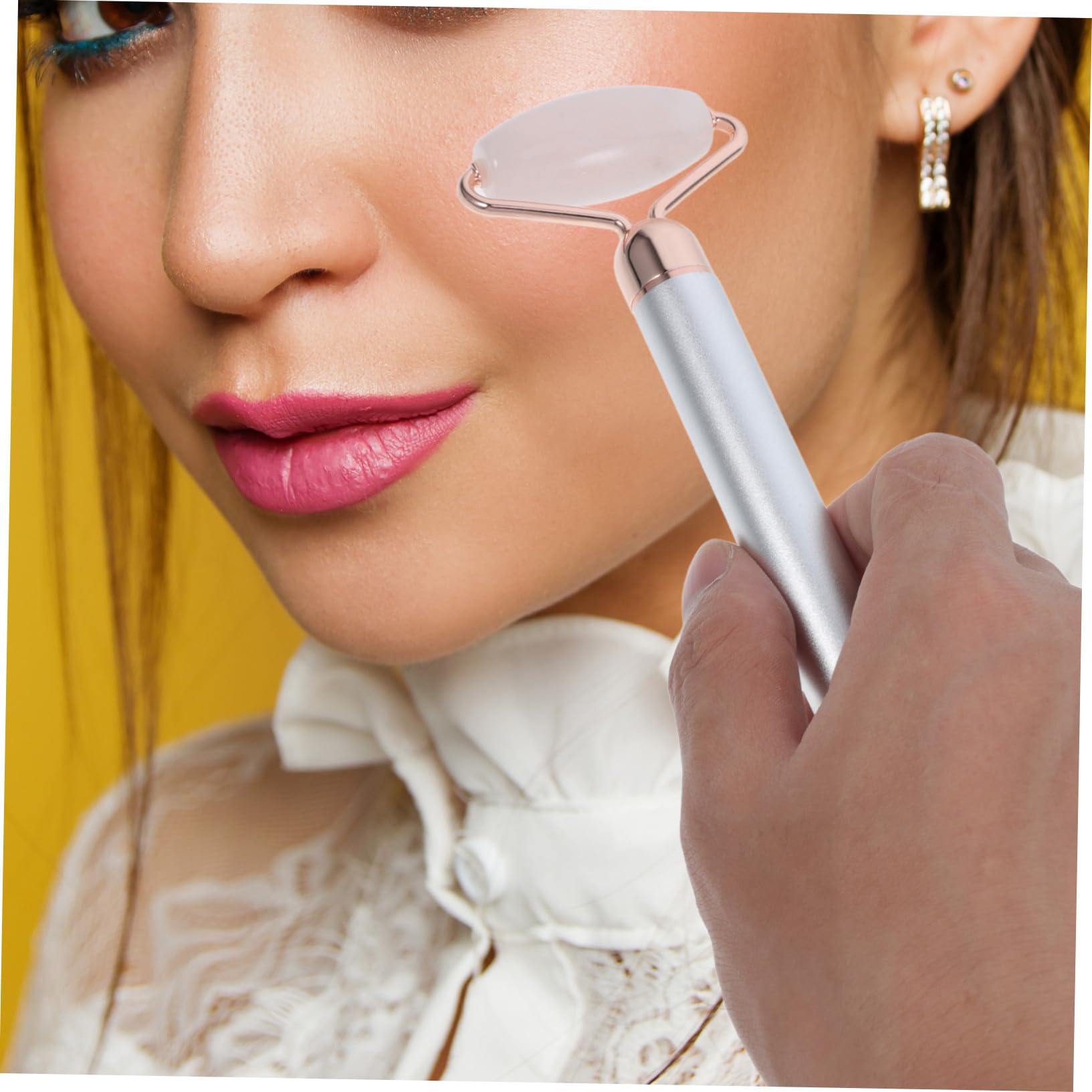 Alipis Gesichtsmassagegerät 3 In 1 mit Natürlichem Jade und Rosenquarzroller Elektrische Vibration für Anti Aging und Entspannung der Gesichtsmuskulatur
