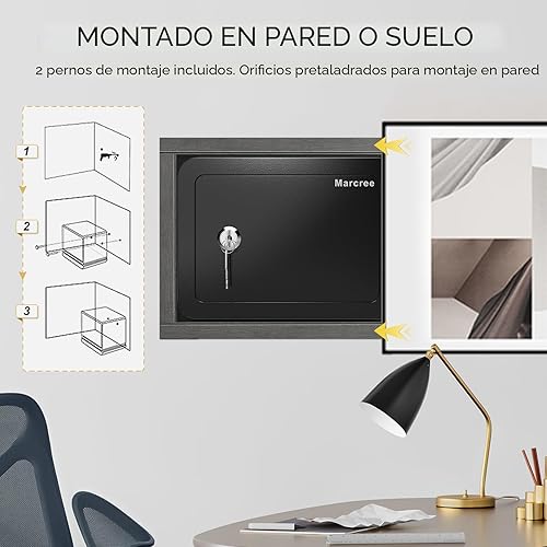 Miniatura 6 de Marcree Caja fuerte de 0.23 cachorros, pequeña caja fuerte con llave, mini caja fuerte para el hogar para dinero, monedas y efectivo, cajas fuertes