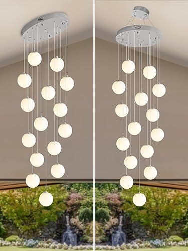 Miniatura 60 de Escalera LED de 10 luces LED moderna con globo de cristal, lámpara colgante grande para techos altos, accesorios de iluminación de entrada, villas y