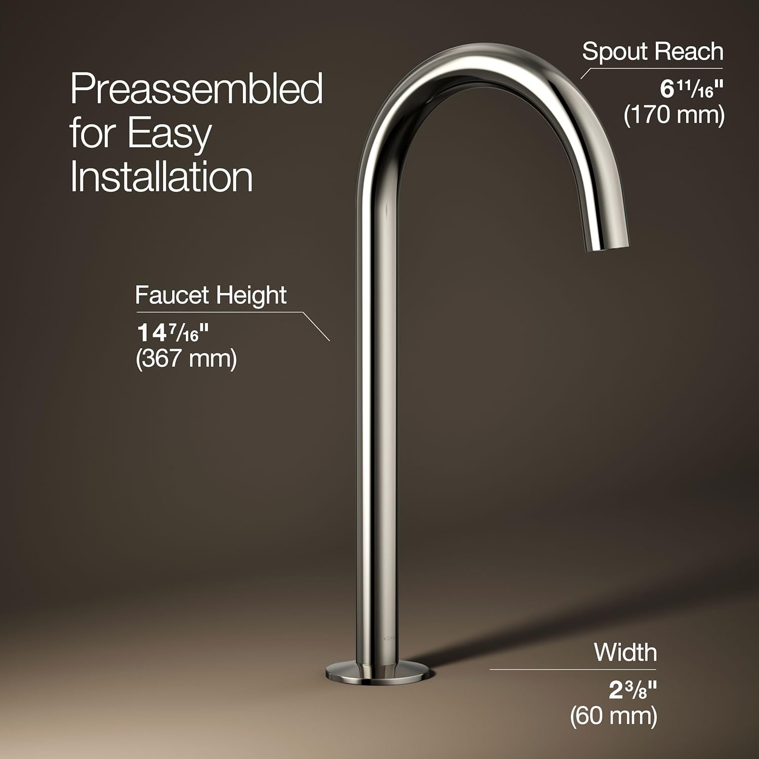 Kohler 77965-SN Components® Bathroom Sink Faucet spout with Tube Design, 1.2 gpm, Vibrant Polished Nickel