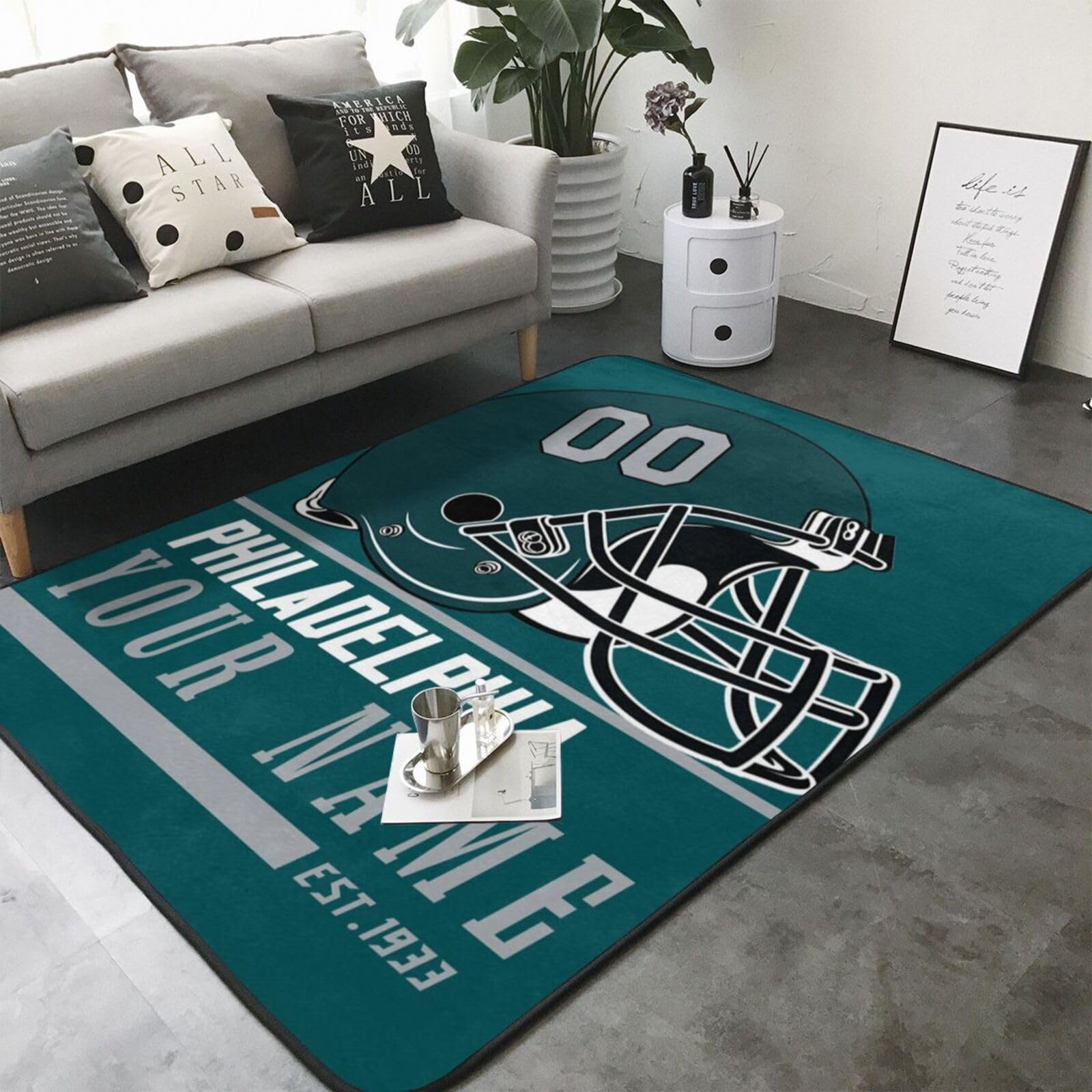 DFVHBC Philadelphia Custom Football Rug Add Any Name Number Personalized Welcome Decorative, Men Movement Rug