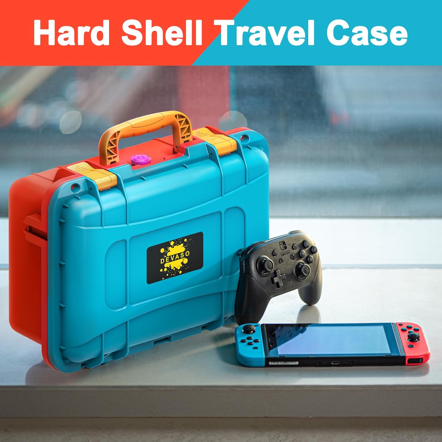 DEVASO Carrying Case for Nintendo Switch/Switch OLED, Professional Deluxe Waterproof Travel Bag Soft Lining Hard Case for Nintendo Switch OLED Model (2021) Console Pro Controller & Accessories
