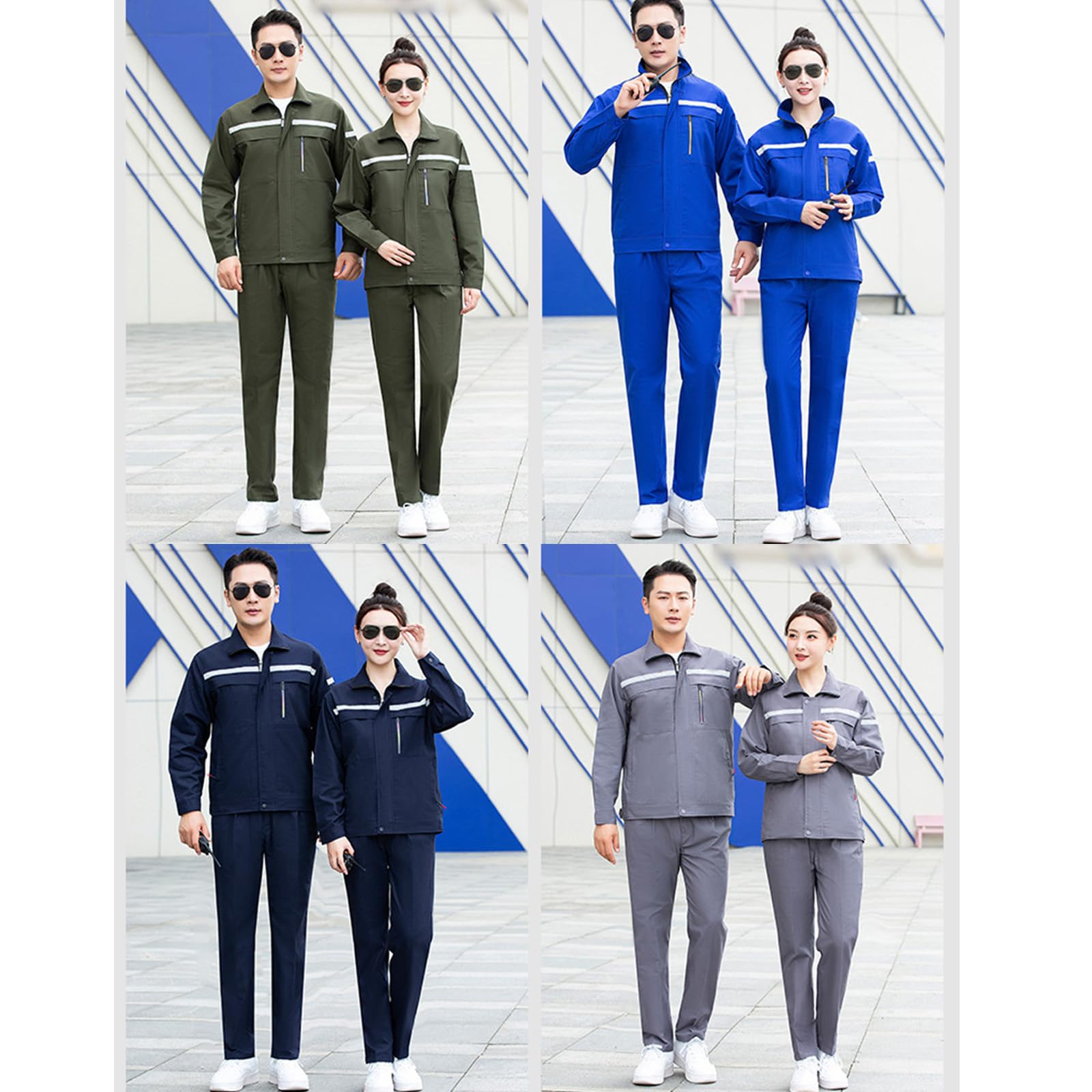 Mono De Manga Larga Trabajo Unisex Cuello De Solapa General/Standing Collar Workwear Set Chaqueta Y Pantalones Traje