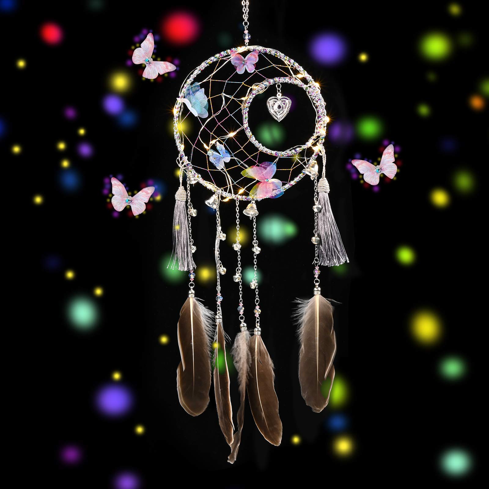 Namey Big Butterfly Dream Catcher,LED Dream Catcher Birthday Gift Light Up Feather Dream Catcher Wall Decor Hanging Decorations Gift for Boys Girls Adults Bedroom(Butterfly)