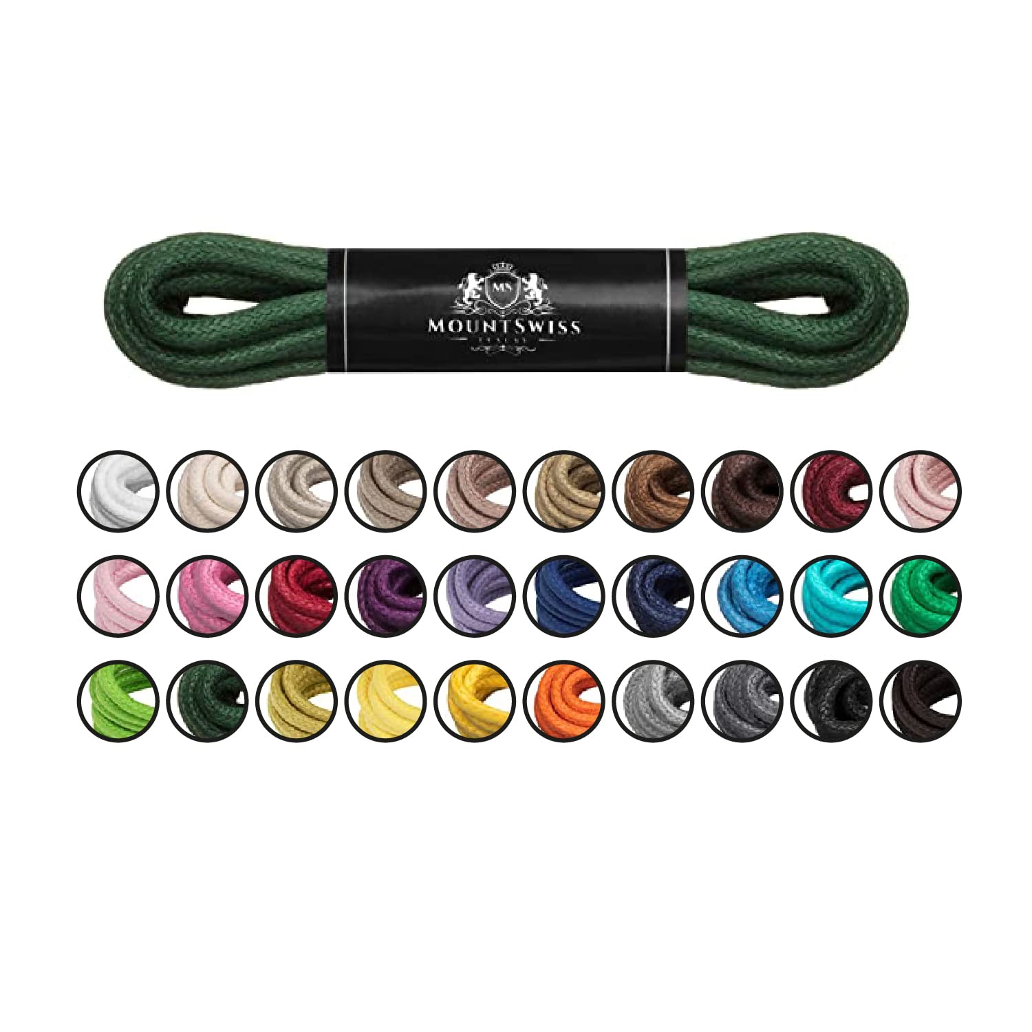 Mount Swiss Luxury Schuhbänder I Wasserabweisende und reißfeste Schnürsenkel rund ø 2-3 mm aus feiner Baumwolle/gewachst für Business Anzug und Lederschuhe I Edle Shoelaces Längen 45-120 cm