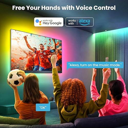 Miniatura 8 de Luces LED de 16.4 pies para TV de 50 a 75 pulgadas, tira de retroiluminación de luces de TV RGB+IC detrás, con 44 modos de escena, aplicación