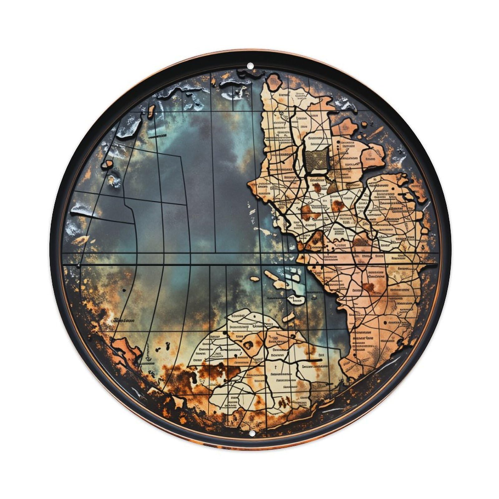 Fantasy World Map Design Art Round Tin Sign Vintage Metal Poster Retro Bar, Home, Man Cave, Kitchen, Laundry Room Wall Art Decor Gift 8x8Inch