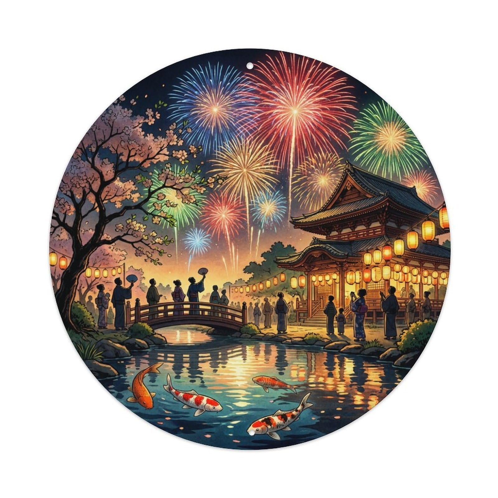 Galvaxio Style Japanese Koi Fish Summer Festival Fireworks Metal Tin Sign