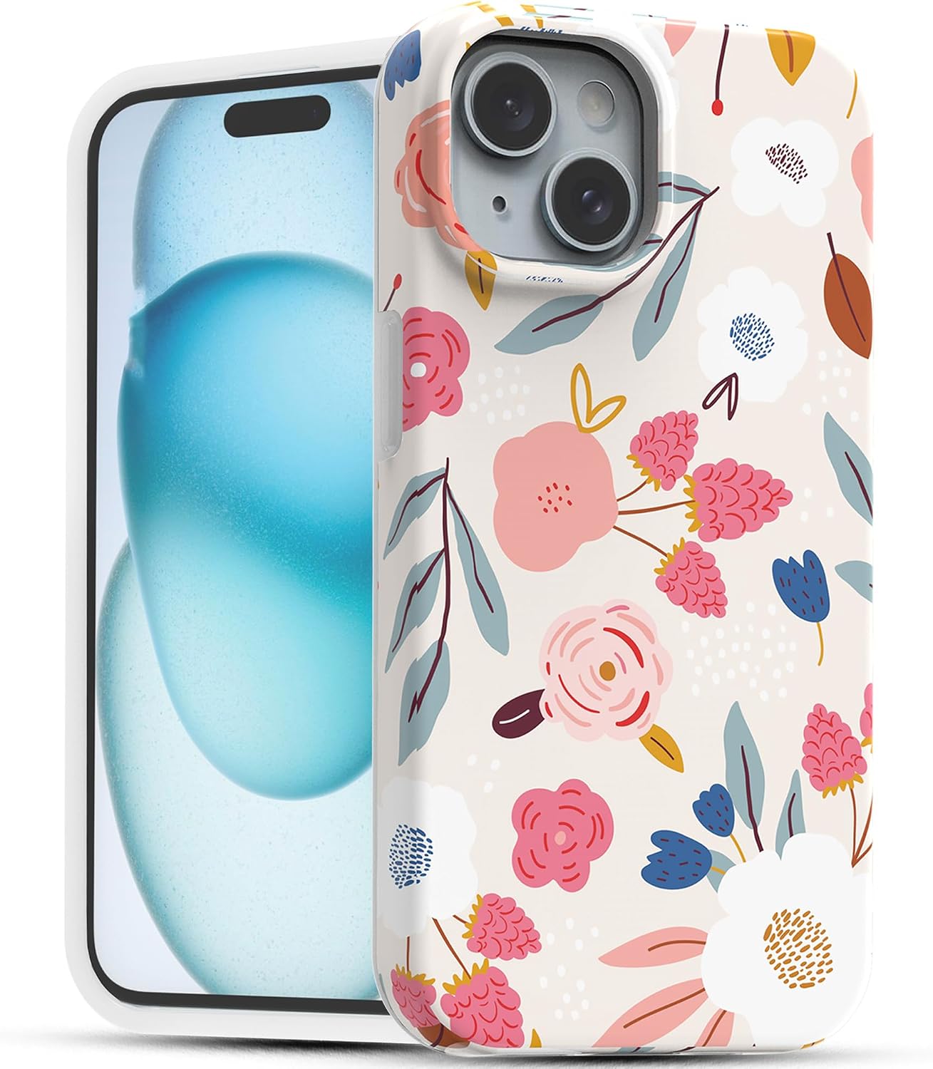 Amazon.com: RANZ Floral Case for iPhone 15, Slim Glossy Scratch-Proof ...