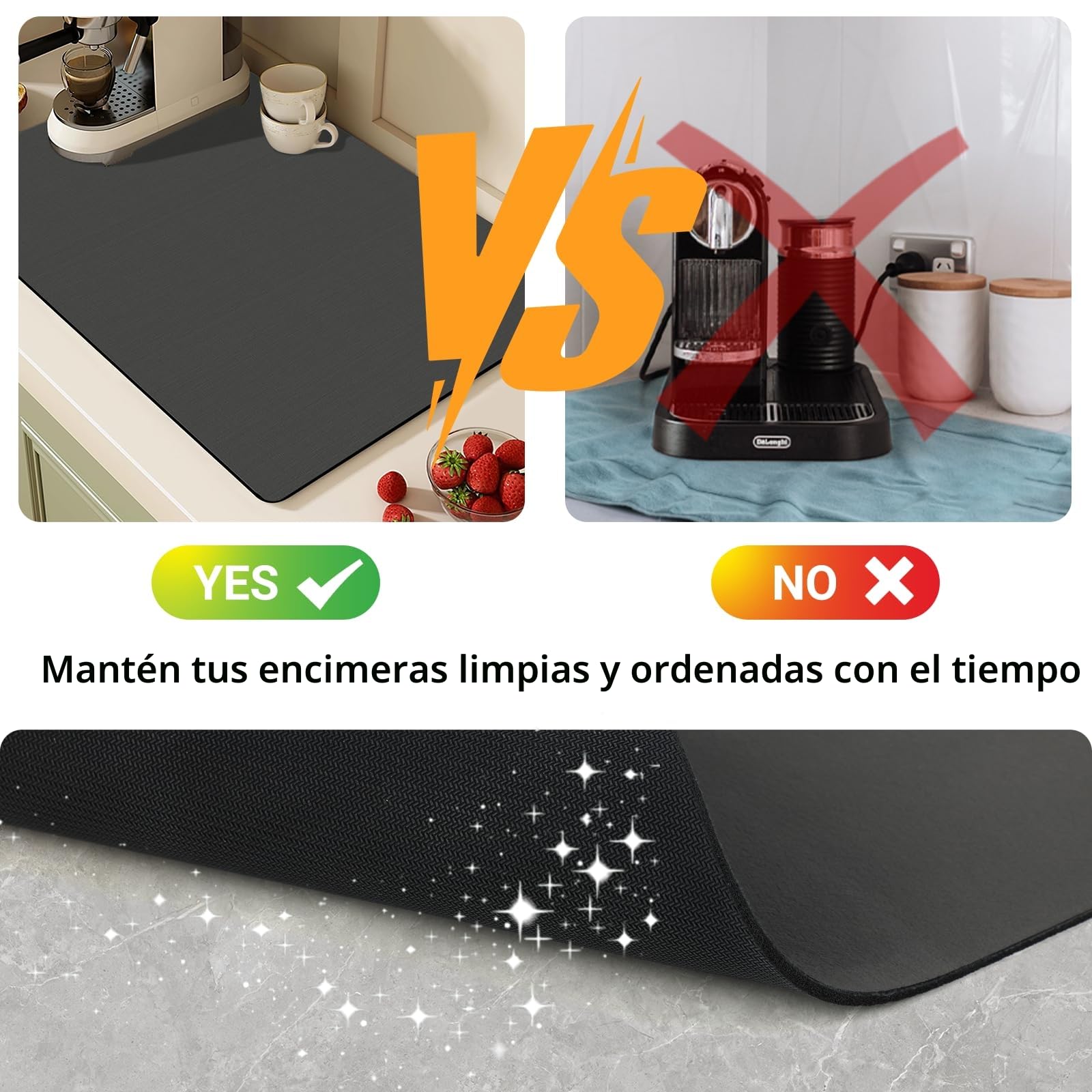 Alfombrilla escurreplatos 60x40 cm de silicona, bayeta escurreplatos antideslizante, alfombrilla cafetera absorbente, bandeja escurreplatos para cocina, protector encimera cocina gris oscuro