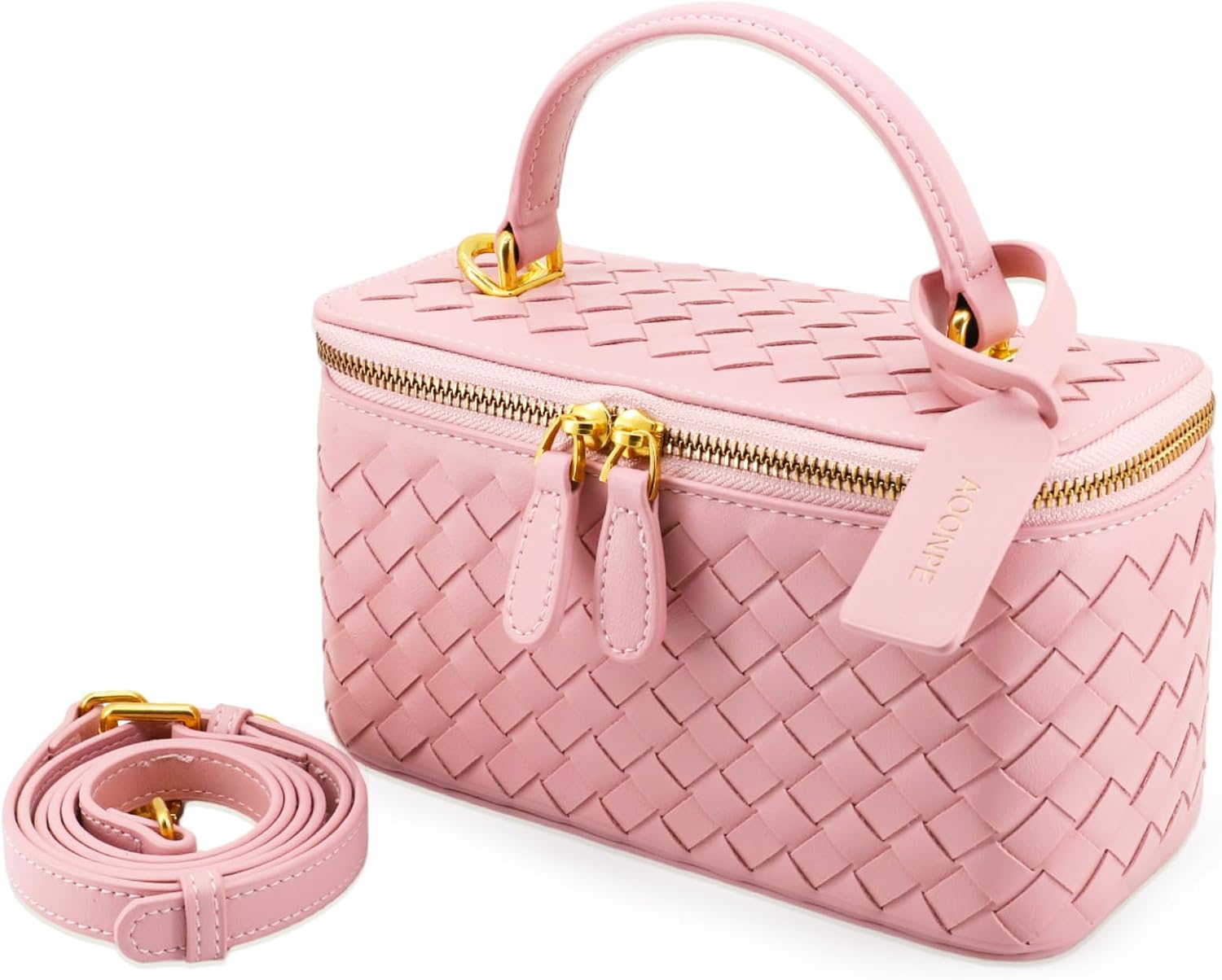 Woven Box Crossbody Purse For Women, Trendy Vegan Leather Shoulder Handbags with Adjustable Strap | lightweight