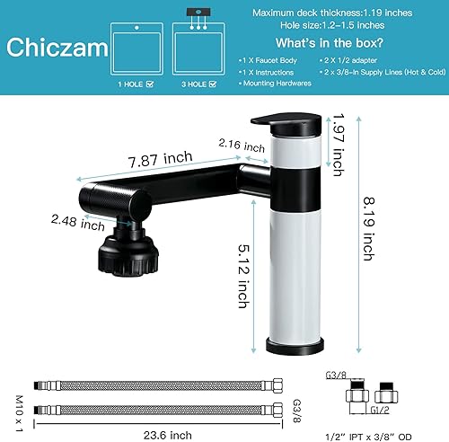 Miniatura 4 de Grifo de baño de gran ángulo de 1080 blanco y negro 360 rotación 1 mango de pulverizador extensor de boquilla universal filtro de salpicaduras 2