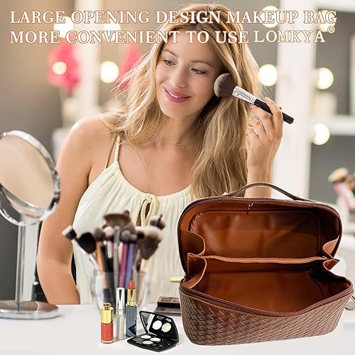 Miniatura 5 de lomkya bolsa de maquillaje a cuadros bolsa de cosméticos a cuadros, Marrón (Checkered Brown Bag), Moderno