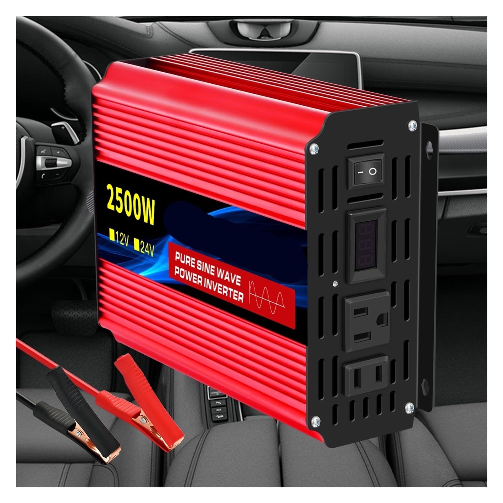 Inversor de Corriente, Inversor de Onda sinusoidal Pura de 12 V CC a 110 V CA, 60 Hz, for Coche, Voltaje de 1000 W a 10 000 W, portátil(Black)