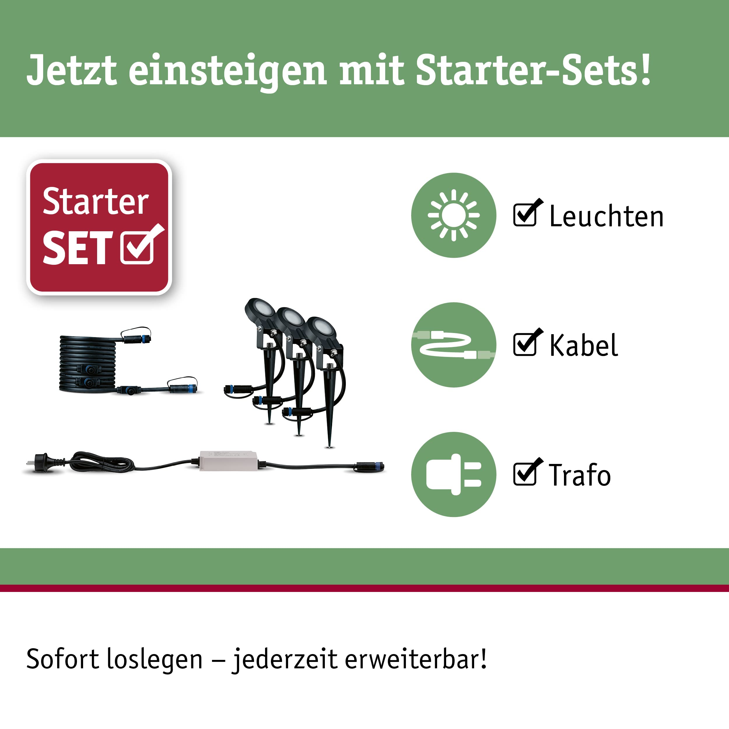 Paulmann 93696 Plug & Shine Erdspieß Sting A++ - Gartenspots Basisset mit 3000 K Warmweiß - Außenbeleuchtung IP67 Wasserdicht 3x6 Watt dimmbar